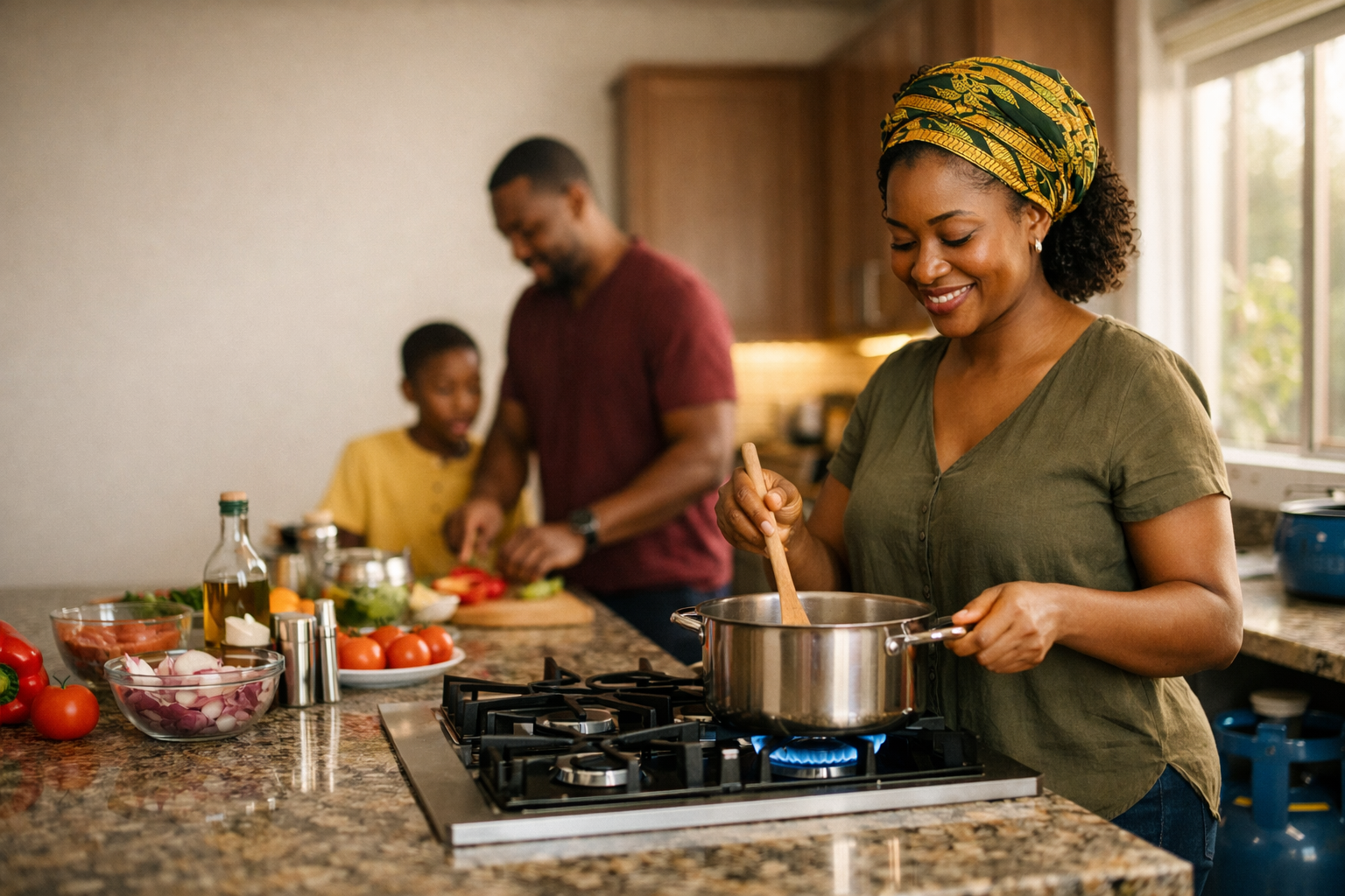 A GasRefill rider delivering a cooking gas cylinder to a customer's home