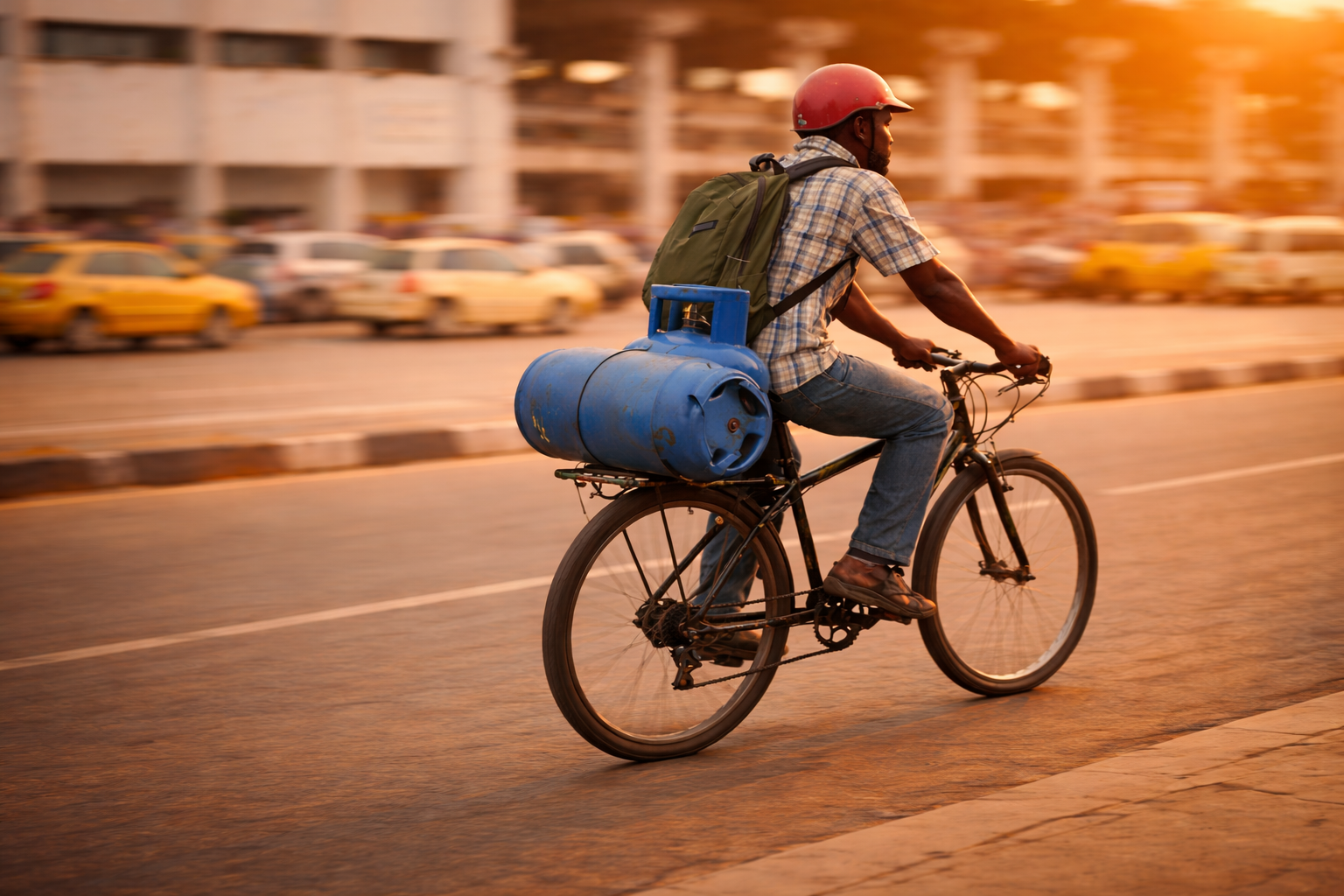 A GasRefill rider ready to pick up and deliver cooking gas cylinders